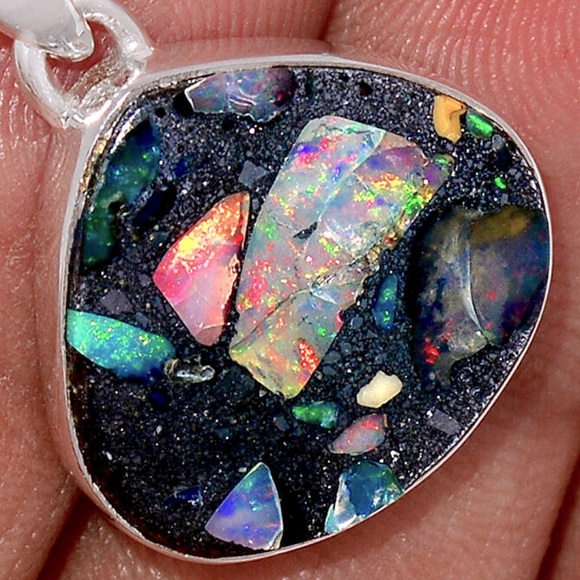 Genuine Ethiopian Opal in pyrite Silver pendants - Picture 3 of 4